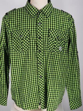ENYCE GREEN/BLACK CHECKERED LONG SLEEVE SHIRT LARGE